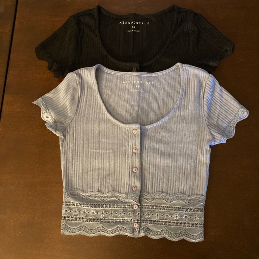 Aeropostale Black & Blue Lacey Crop Bundle Top Sz XS - Picture 2 of 8